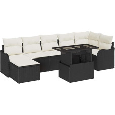 Rantry 8-teiliges Garten-Sofa-Set mit Kissen Schwarz Poly Rattan, 2-Sitzer Garten-Sofa mit Kissen Schwarz Poly Rattan Gartenlounge Model3348503