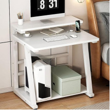 Kompaktne arvutilaud väikestesse ruumidesse, kaasaegne lihtne sülearvuti laud riiulitega, mängu- ja kontorilaud, ruumi säästev disain, 30 tolli, valge