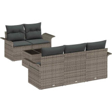 Rantry 6-teiliges Garten Sofa Set mit Kissen Grau Poly Rattan, 2-Sitzer Garten Sofa mit Stauraum & Kissen Grau Poly Rattan Gartenlounge Model3353908