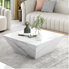 ULUCAN elutoa laud, kohvilaud valgest marmorspoonist, kaasaegne minimalistlik diivan-kokteililaud, kaasaskantav telerilaud, magamistoa küljelaud, valge-70 x 70 x 37 cm