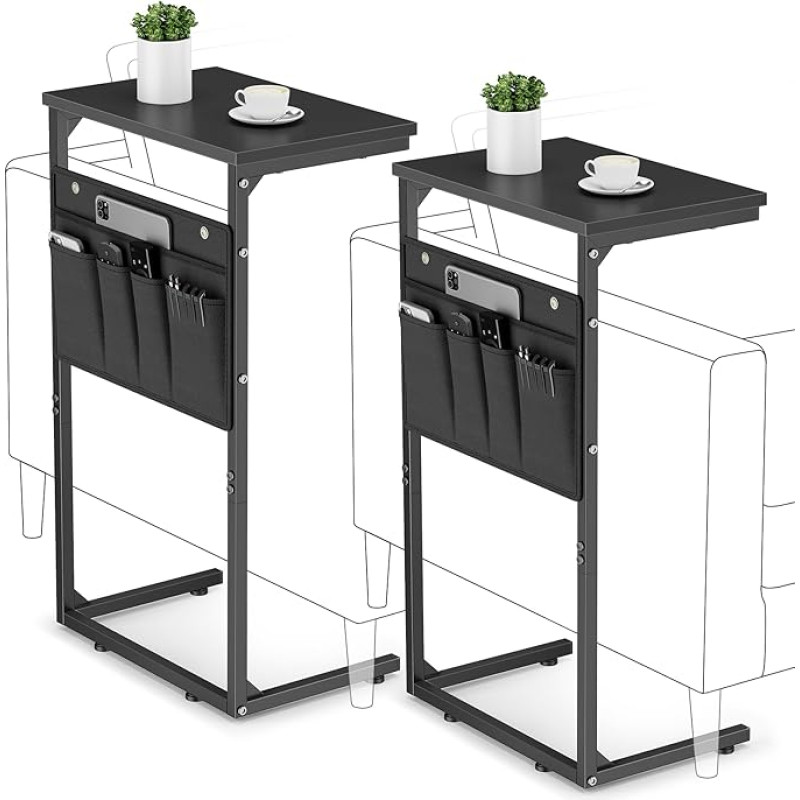 Vagusicc C-kujuline küljelaud 2-st komplektist, kõrge küljelaud diivanile, väike kohvipoolne küljelaud hoiukotiga, TV-taldrik, laud väikestesse ruumidesse, vastupidav libisev diivanilaua all koos