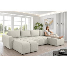 Ferrande suur nurgadiivan 317 cm - Beež diivan magamisfunktsiooniga ja struktuuriga