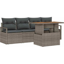 Rantry 5-teiliges Garten-Sofa-Set mit Kissen Grau Poly Rattan Akazie, 2-Sitzer Garten-Sofa mit Kissen Grau Poly Rattan Gartenlounge Model3349642