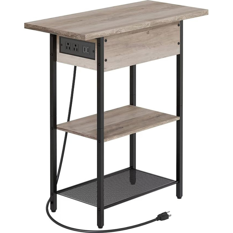 YSVCO küljelaud, küljelaud koos laadimisjaamaga, klapikaanega öökapp, õhuke elutoa küljelaud, minimalistlik retrodisain, mis kaunistab mis tahes väikest ruumi! (Hall + must)