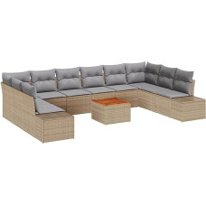 Rantry 11-teiliges Garten-Sofa-Set mit Kissen Beige Poly Rattan Akazie Gartenlounge Model3348008