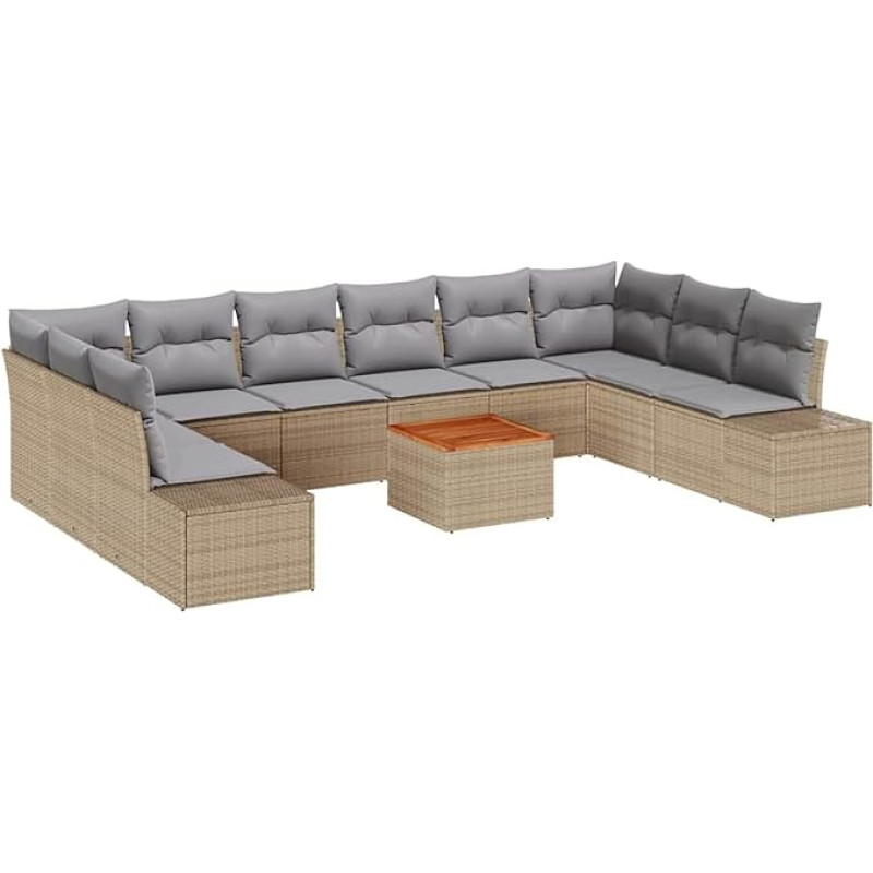 Rantry 11-teiliges Garten-Sofa-Set mit Kissen Beige Poly Rattan Akazie Gartenlounge Model3348008
