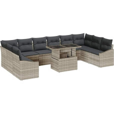 Rantry 11-teiliges Garten-Sofa-Set mit Kissen in Hellgrau aus Poly-Rattan Gartenlounge Model3357815