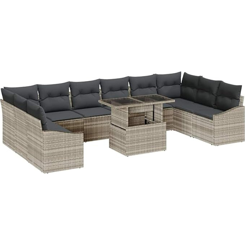 Rantry 11-teiliges Garten-Sofa-Set mit Kissen in Hellgrau aus Poly-Rattan Gartenlounge Model3357815
