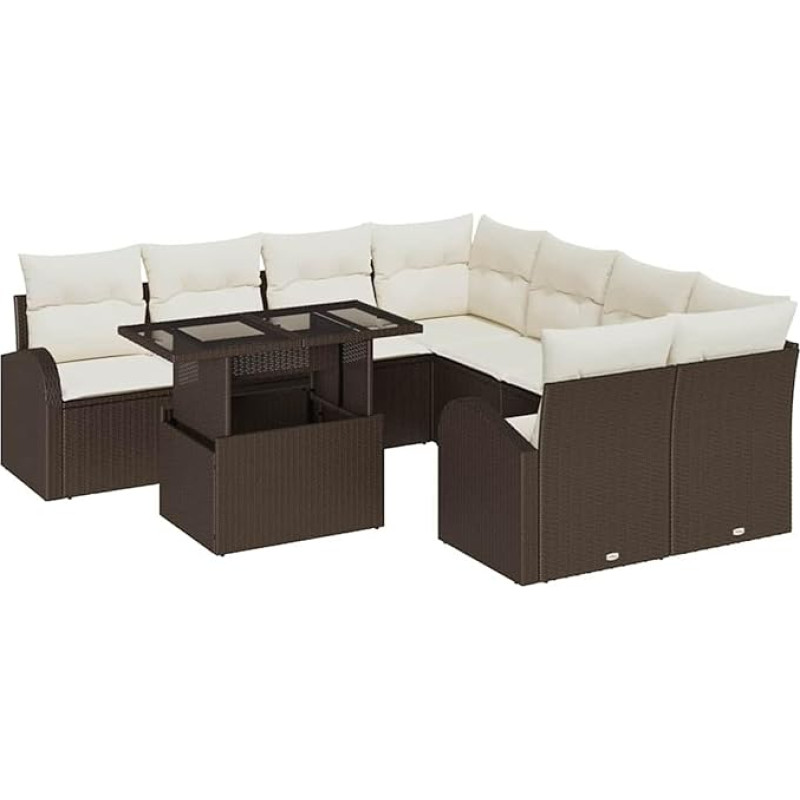 9-teiliges Garten Sofa Set mit Kissen braun Poly Rattan, 2-Sitzer Garten Sofa mit Stauraum & Kissen braun Poly Rattan Gartenlounge Model3357351