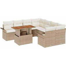 9-teiliges Garten Sofa Set mit Kissen Beige Poly Rattan, 2-Sitzer Garten Sofa mit Stauraum und Kissen Beige Poly Rattan Gartenlounge Model3358052