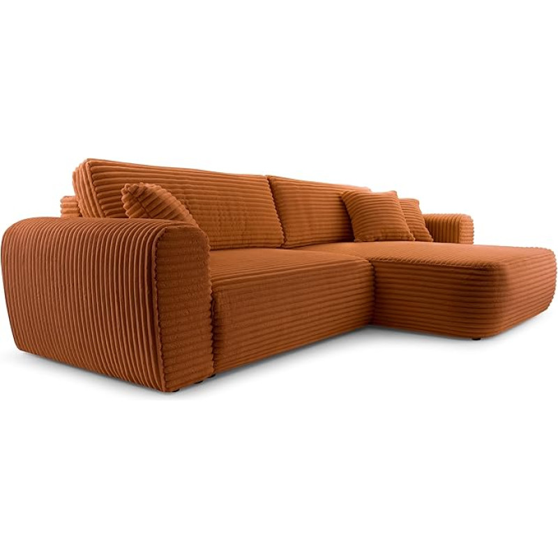 FurniShop24 nurgadiivan magamisfunktsiooniga ja voodikastiga - stiilne diivanvoodi 297 x 169 cm mugava polstriga ja dekoratiivpehmendusega, L-kujuline diivan, nurgadiivan elutuppa Happy Terracotta värviga