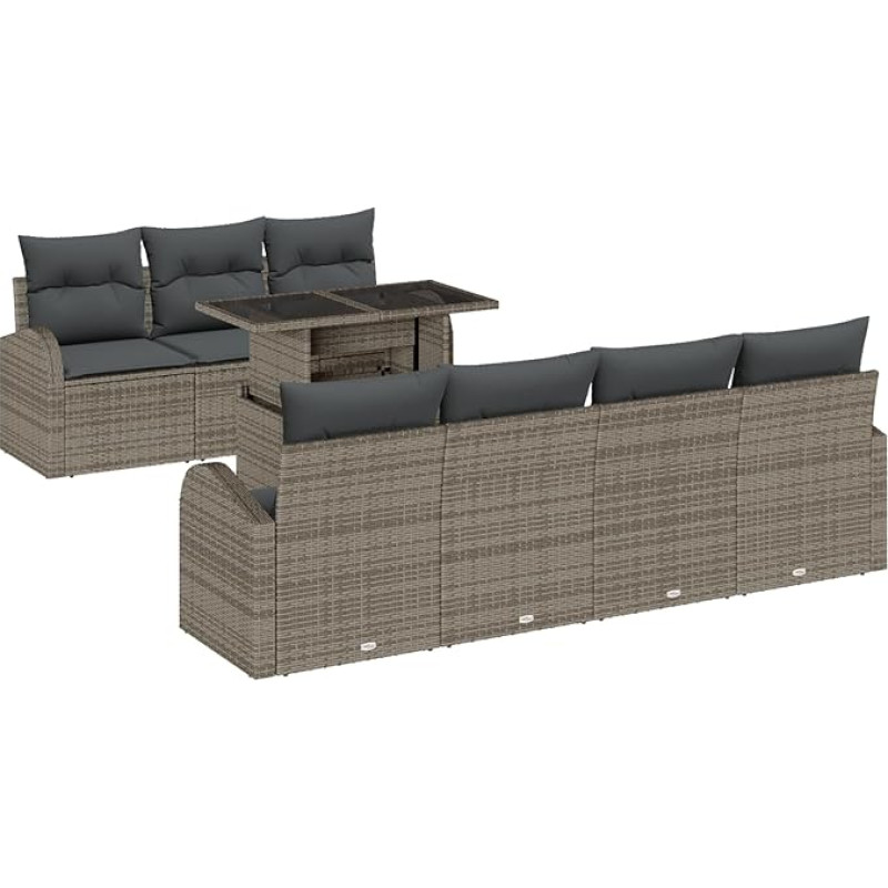 Model3348585 8-osaline aia diivan komplekt koos pehmendusega Grey Poly Rattan Garden Lounge
