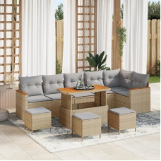 10-teilige Garten Sofagarnitur mit Kissen in Beige aus Poly Rattan Akazie Gartenlounge Model3363072