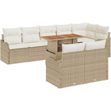 Rantry 9-teiliges Garten-Sofaset mit Kissen Beige Poly Rattan Akazie, 2-Sitzer Garten-Sofa mit Kissen Beige Poly Rattan Gartenlounge Model3349476