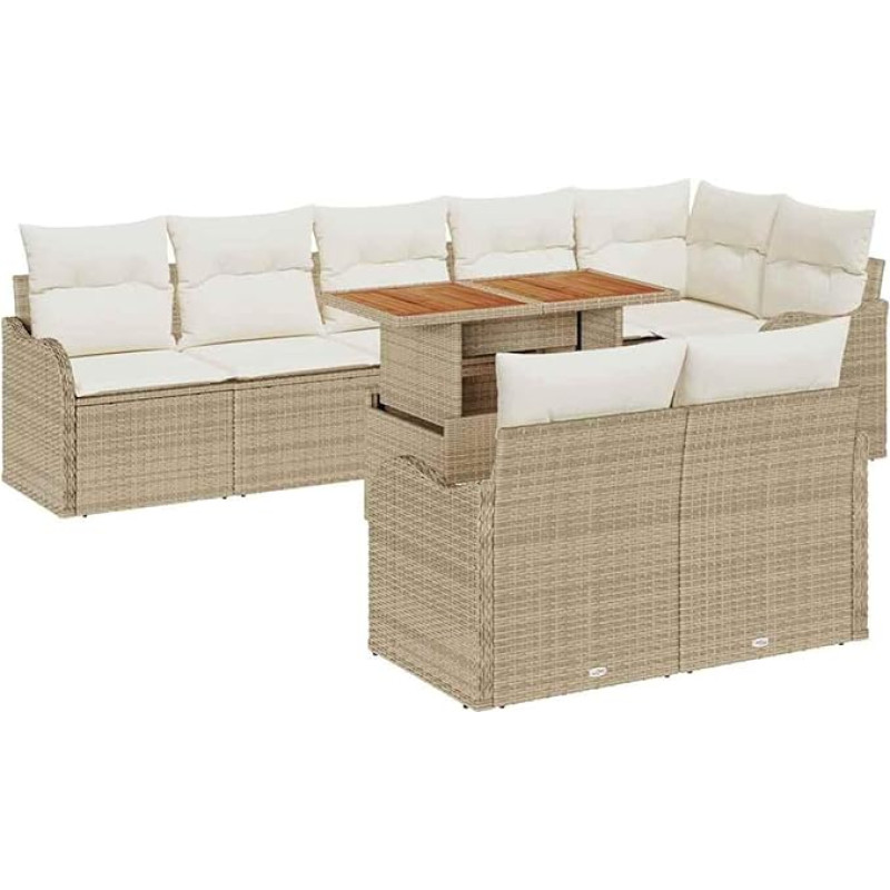 Rantry 9-teiliges Garten-Sofaset mit Kissen Beige Poly Rattan Akazie, 2-Sitzer Garten-Sofa mit Kissen Beige Poly Rattan Gartenlounge Model3349476