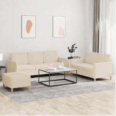 Creme 2/3-Sitzer-Sofa Set mit Fußhocker, Stoff/Polyester, Metall, Textilene, Sperrholz, Schaumstofffüllung Model3202128