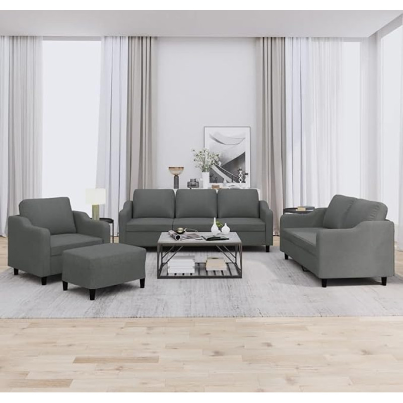 Dunkelgrauer 3-teiliger Stoff-Sofa-Set mit Fußhocker & Kissen - Komfortabel & Robust Model3201779
