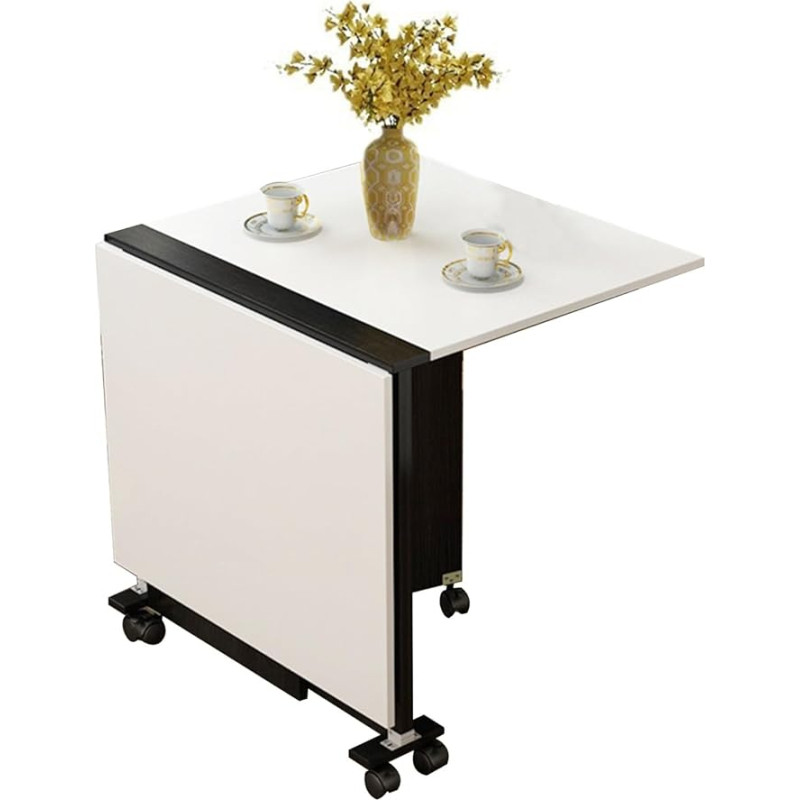 Platzsparender, klappbarer Esstisch, Klapptisch mit 6 Rädern, Esstisch für 4 Personen, Kücheninseltisch, in 3 Formen klappbar, für Restaurant, Küche, Schlafzimmer (Weiß + Schwarz, 100 * 60 *