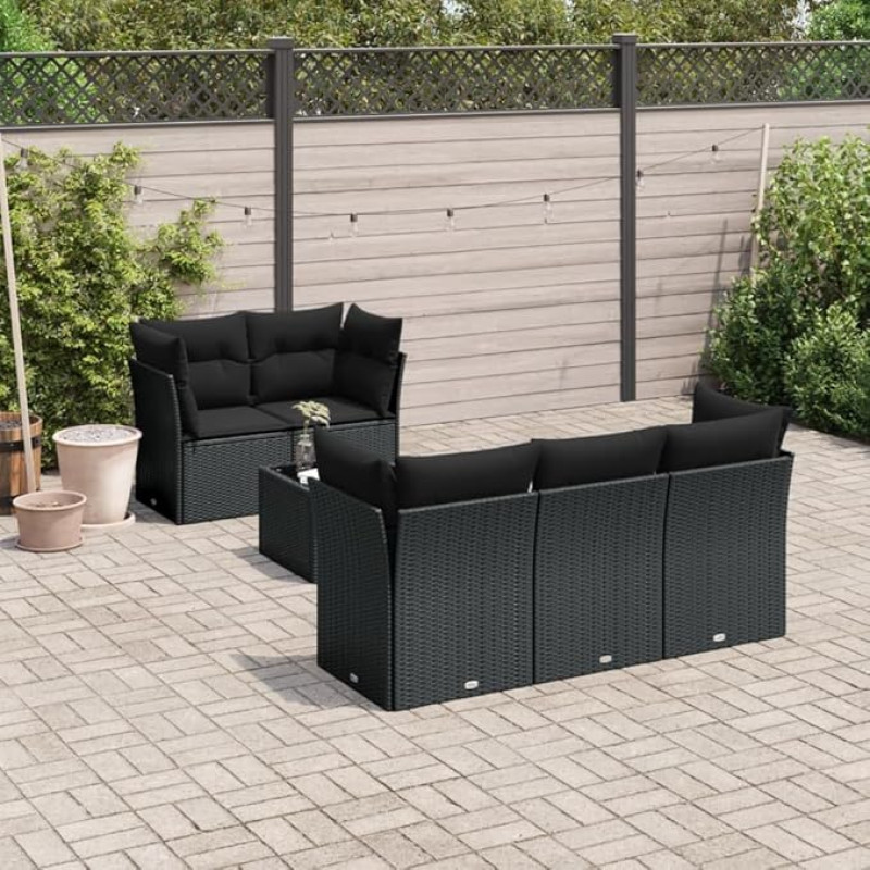 Gartensofa-Set 6-teilig mit schwarzen Kissen aus Polyrattan, Outdoor-Sofad für den Garten, Gartenmöbel-Set für den Außenbereich, Gartenmöbel Type3249084