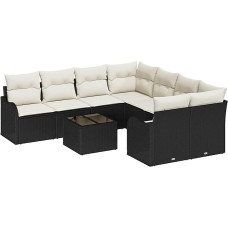 9-teiliges Garten Sofaset mit Kissen Schwarz Poly Rattan, 2-Sitzer Garten Sofa mit Kissen Schwarz Poly Rattan Gartenlounge Model3345637