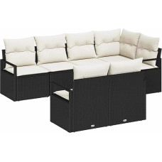 7-teiliges Garten-Sofaset mit Kissen Schwarz Poly Rattan Gartenlounge Model3346417