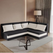 Hugo L Ecksofa mit Schlaffunktion und Bettkasten - Stoff Komfort in Graphit-Ecru, 206 x 165 cm L-forma diivan, ausziehbar mit hochelastischem Schaumstoff und Plüschbezug