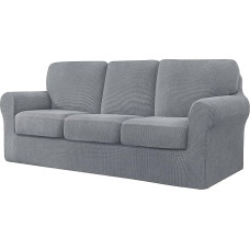 Stretch-Sofabezug-Set mit separaten Rückenlehnen und Kissen, 3-Sitzer, Beige