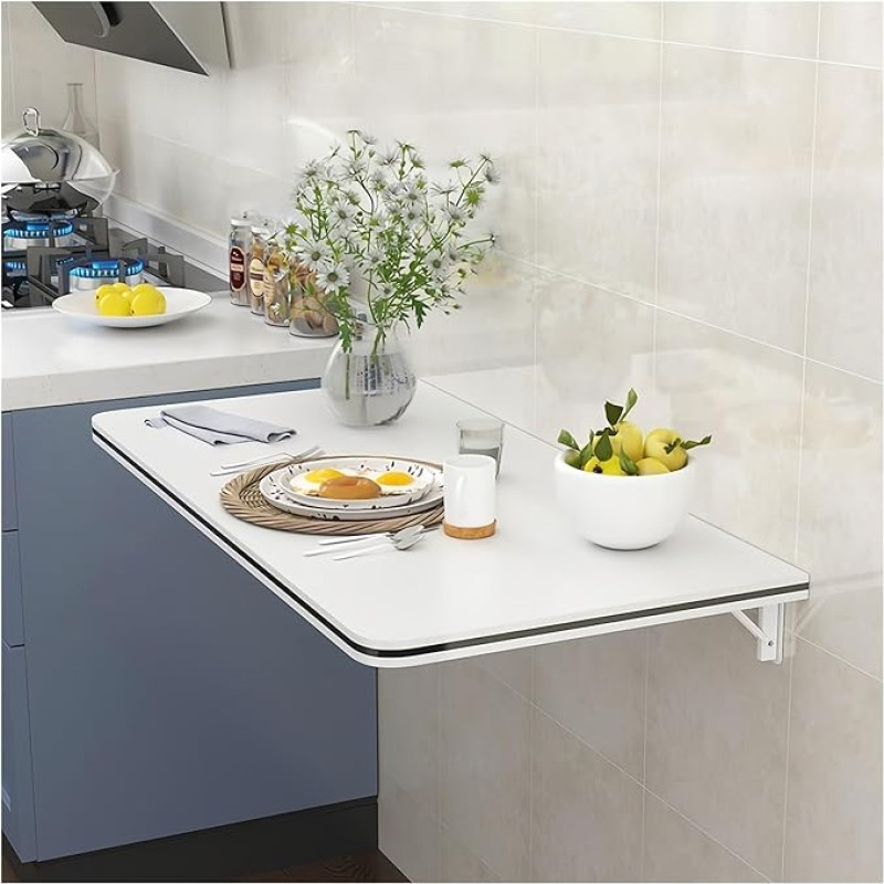Klappbarer Wandtisch für kleine Räume, Klapptisch, 30/40/50 cm breit, faltbarer Schreibtisch, schwimmender Esstisch, hängender Computertisch, faltbarer Arbeitstisch (valge, 50 x 30 cm)