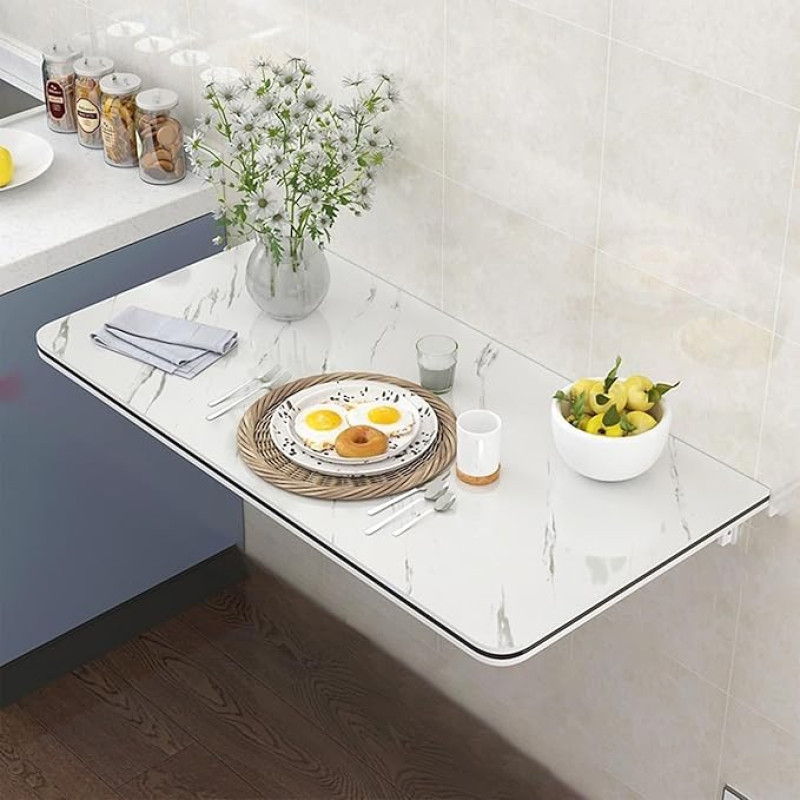 Schreibtisch aus Massivholz, weiß, Wandmontage, zusammenklappbarer Schreibtisch für kleine Räume, starke Tragfähigkeit, platzsparender Schreibtisch für Wohnzimmer, Küche, Schlafzimmer