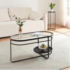 [en.casa] Kumla kohvilaud alumise riiuliga diivanilaud Ovaalne klaasist lauaplaat Must kohvilaud 90 x 42,5 x 46 cm metallraamiga