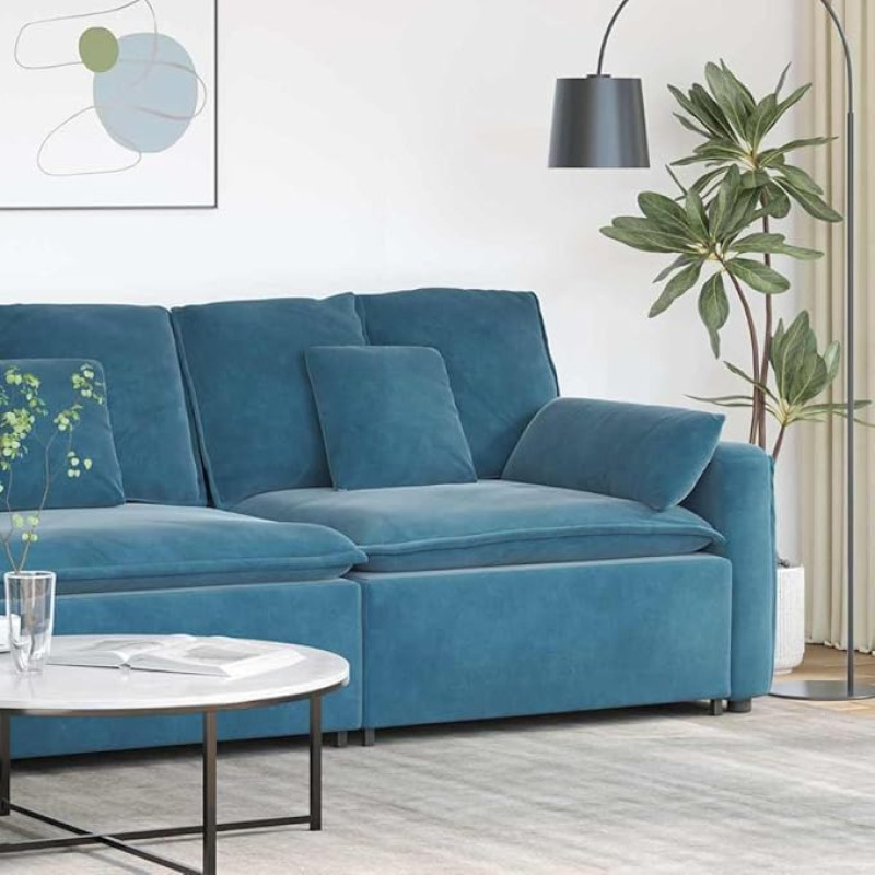 SKM Modulares Sofa Endmodul mit Armlehne Kissen Blau 100 cm,Möbel ， Sofa-Zubehör ， Anbausofas,Blau,27.7KG,4104398