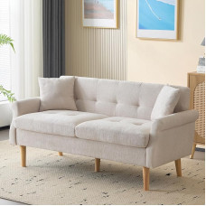 2-kohaline diivan väike 2 padjaga ja käetugedega, kaasaegse disainiga šenillkangas elutuppa, korterisse, magamistuppa (beež, 2-kohaline diivan)