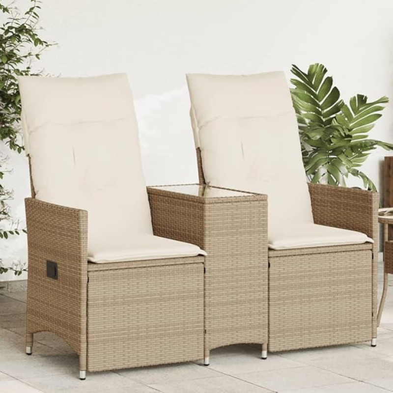 Väljas diivan Aia diivan lamades 2 istuja kohvilaud Beige Poly Rattan voodi diivan diivan Aia diivan elutuba Patio väljas mööbel