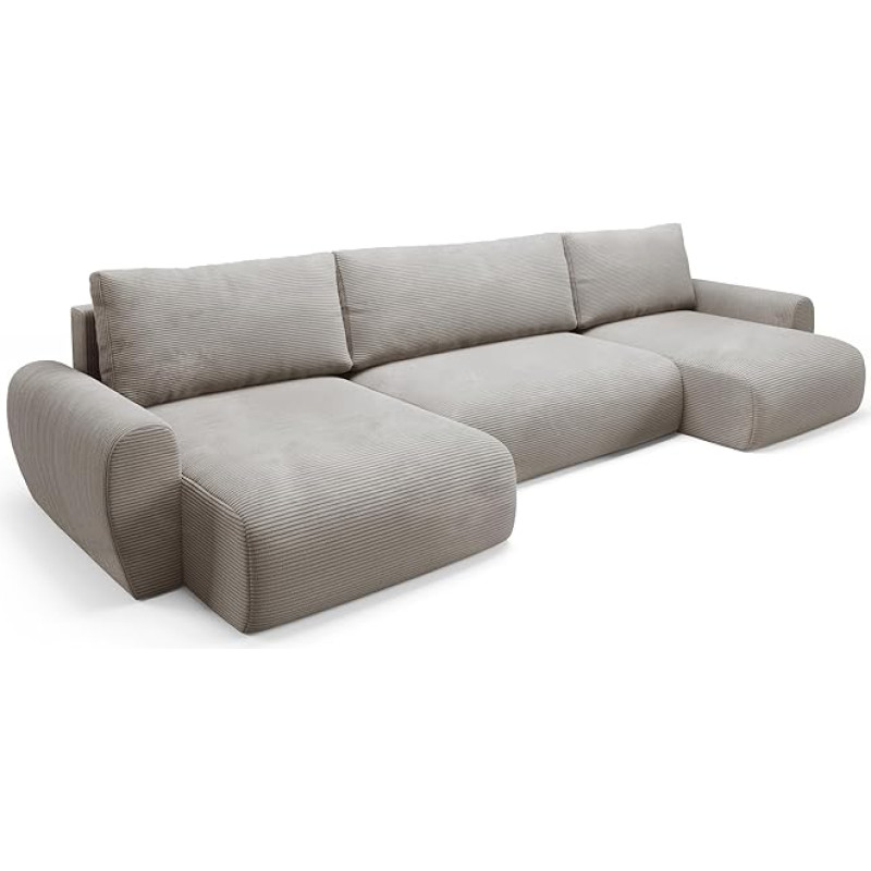 POSS U-kujuline nurgadiivan voodi magamisfunktsiooniga ja voodikastiga Corduroy kangast diivanvoodi diivan (tume beež)