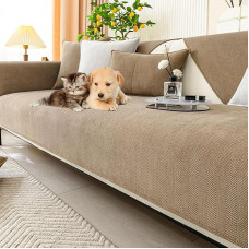 Kalevipunane šenillis diivanikate, väga elastne, mittelibisev, pestav mööbli kaitsekate elutoa diivanitele (pruun, 110 x 240 cm/43.3 x 94.4 tolli)
