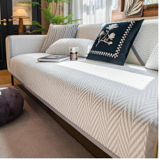 Gestreifter Sofabezug aus Chenille im Landhausstil weich gemütlich rutschfest Sofabezug, waschbarer Möbelschutz(Grey,1pc/43 