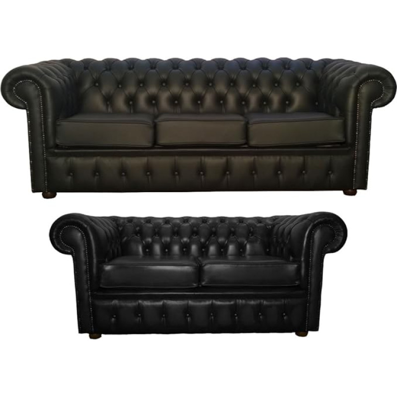 CK Chesterfield 100% ehtsast nahast 3+2-kohaline diivan sviit, Shelly Black