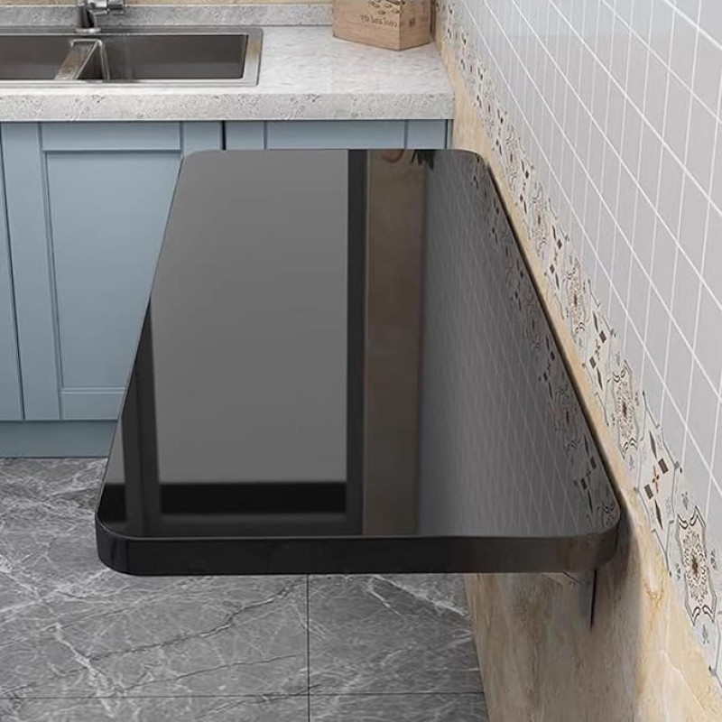 Schwebender Tisch aus Holz, wandmontiert, für Küche, Esszimmer, Waschküche, Büro, platzsparend, hängender Computertisch, schwarz, 80 x 55 cm