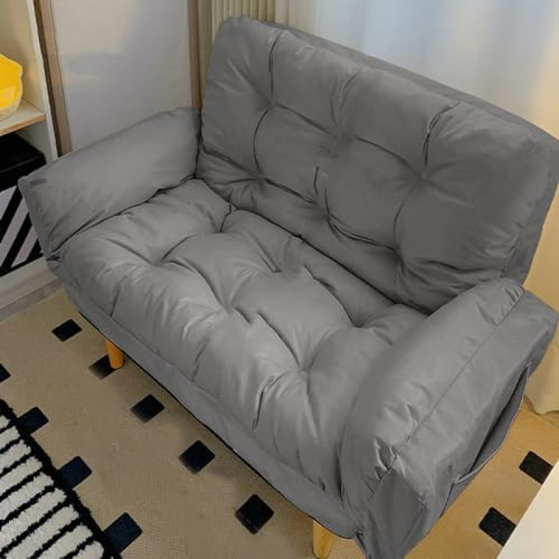 Laisk diivan, diivan, Bean Bag, konverteeritav futon diivan reguleeritavate käetugede ja seljatoega, Laisk diivan tool küljetaskutega, kokkupandav diivanvoodi, tool, voodi, helehall - B