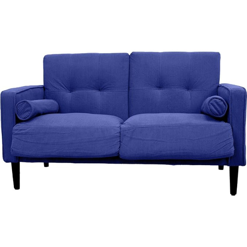 GARDENIA Solid Velvet diivanikate polüestritäidisega, puidust jalgadega ja eemaldatavate padjadega Joy, sinine, 130 x 75 x 73 cm.