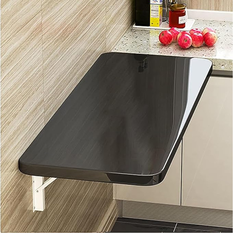 Schwebender Klapptisch zur Wandmontage, für Zuhause, Bar, Büro, Schlafzimmer, Küche, Esszimmer, 100 x 40 cm, platzsparend, zusammenklappbar, Schreibtisch-Werkbank mit faltbarer Essfläche, Schwarz