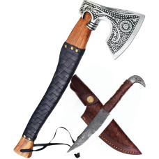 CraftTal® Viking Axe with RABANHEAD Knife 2-in-1 Set Handmade 1095 Carbon Steel Blade New Year Christmas Anniversary Gift for Viking Lovers LARP