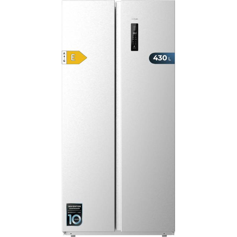 Cecotec Frigorífico Americano 2 Puertas Bolero CoolMarket SBS 430 Inox E. Side by Side de 430 L, Altura 176 cm and 84 cm Ancho, Sistema Multi Air Flow, Total No Frost, Motor Inverter Plus