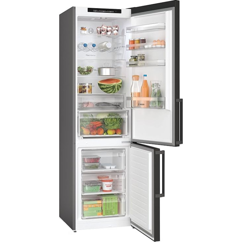 Bosch KGN39VXCT, Series 4, Fridge-Freezer, 203 x 60 cm, 260 L Cool & 103 L Freeze, NoFrost Never Defrost Again, VitaFresh Longer Brushed Black Steel