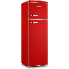 SEVERIN RKG 8983 [EEK D] Retro Fridge with Chrome Appliqués, Freezer Top, LED Lighting, 1-7 °C, 246 L Net Volume, Only 39 dB, Red