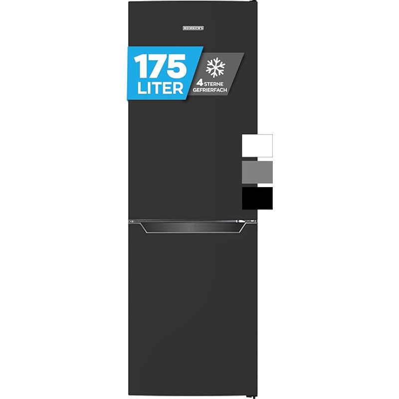 Heinrich´s Fridge Freezer Combination 175 Litres, XXL, Fridge with Freezer, Fridge Volume 122 L, Freezer 53 L, Quiet 39 dB, Large Freezer Boxes, 7 Temperature Levels (Energy Class E, Black)