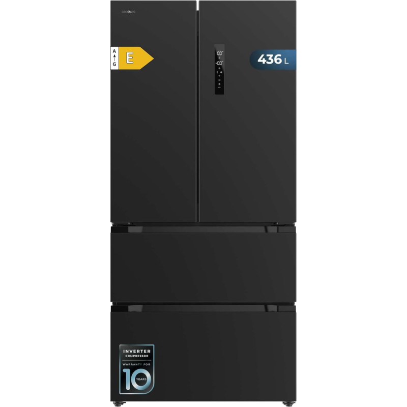 Cecotec Bolero CoolMarket FD 436 Dark E French Door Fridge Inverter Plus Compressor, French 4-Door Fridge Dark 183 x 84 cm, 510L, No Frost, Energy Class E, Metal Cooling