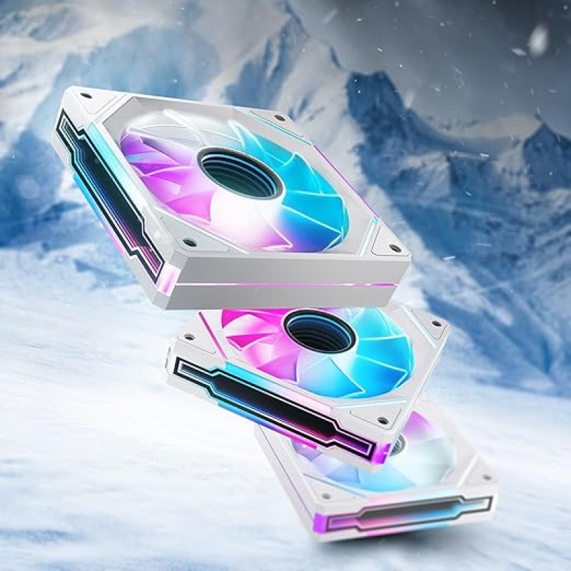 AsiaHorse RGB PC ventilaator 120 mm juhtumi ventilaator 3 tükki [Infinity Mirror] [HDB] 1800RPM 5V3PIN ARGB ja 12V4PIN PWM ventilaator, 50 000 tundi eluiga AMICI5GT valge