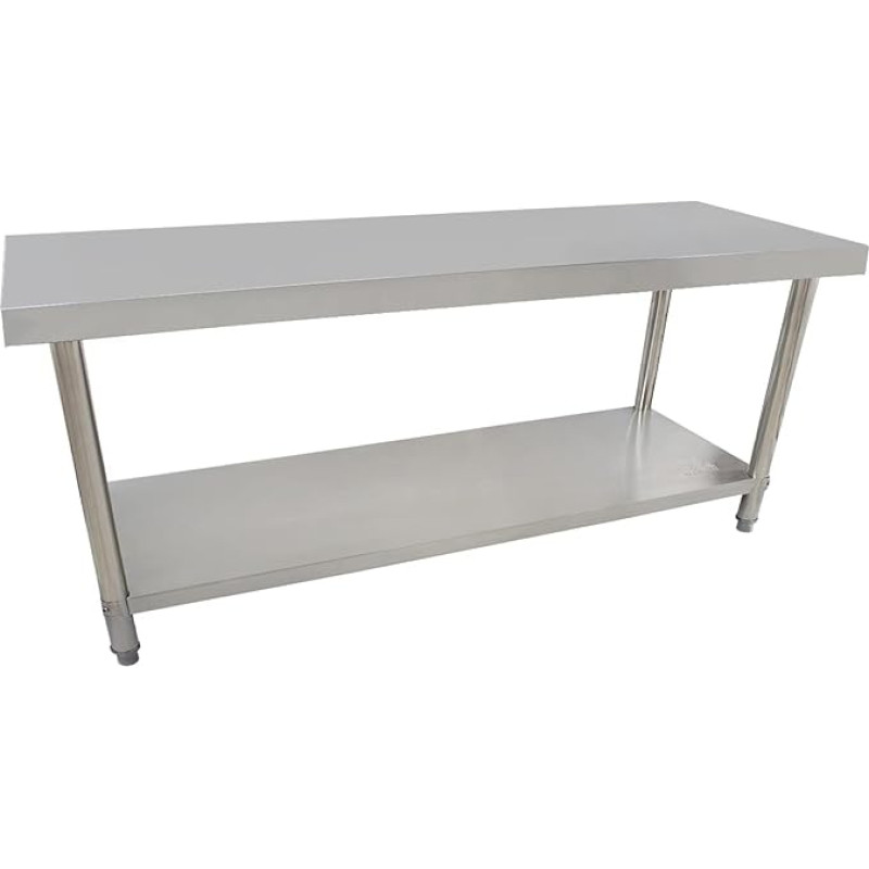 Beeketal 'BA200' Gastronoomia roostevabast terasest töölaud 200 x 60 cm, laud kuni 170 kg kandevõimega, professionaalne gastronoomiline köögilaud eriti suure alumise riiuli ja reguleeritavate jalgadega