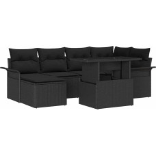 Rantry 7-teiliges Garten Sofa Set mit Kissen Schwarz Poly Rattan Gartenlounge Model3348319